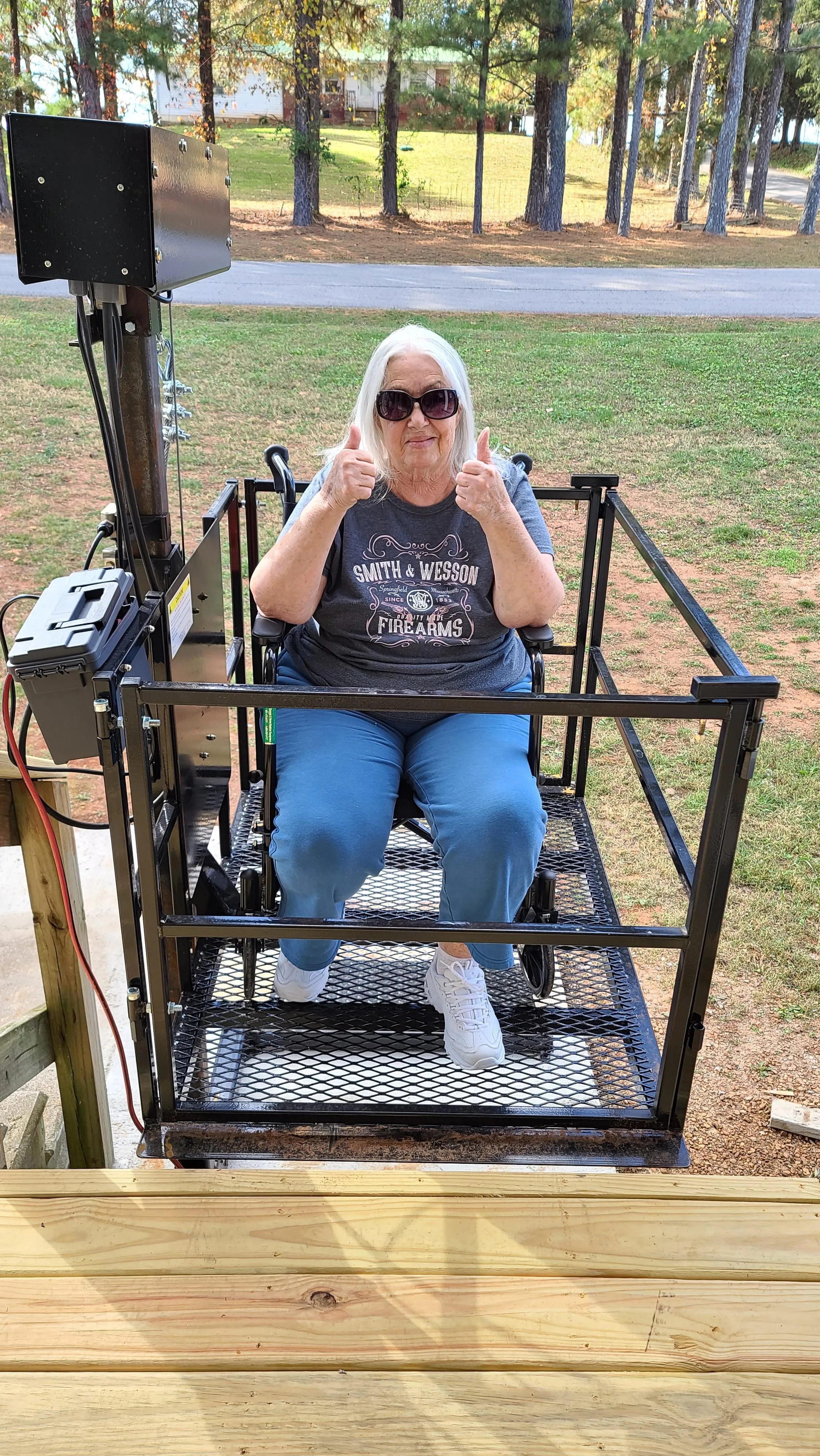Outdoor platform lift helping a homeowner stay independent